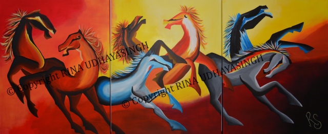 Stallions at Sunset 3 (80 X 100) Acrylic on Canvas